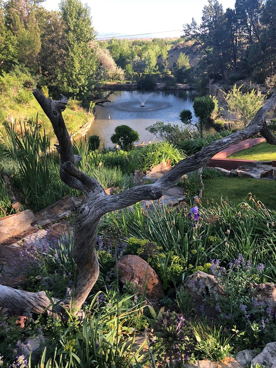 Fountain at pueblo garden.