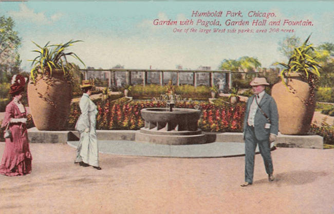 Jens Jensen Formal Garden in Humboldt Park, Chicago, Illinois.